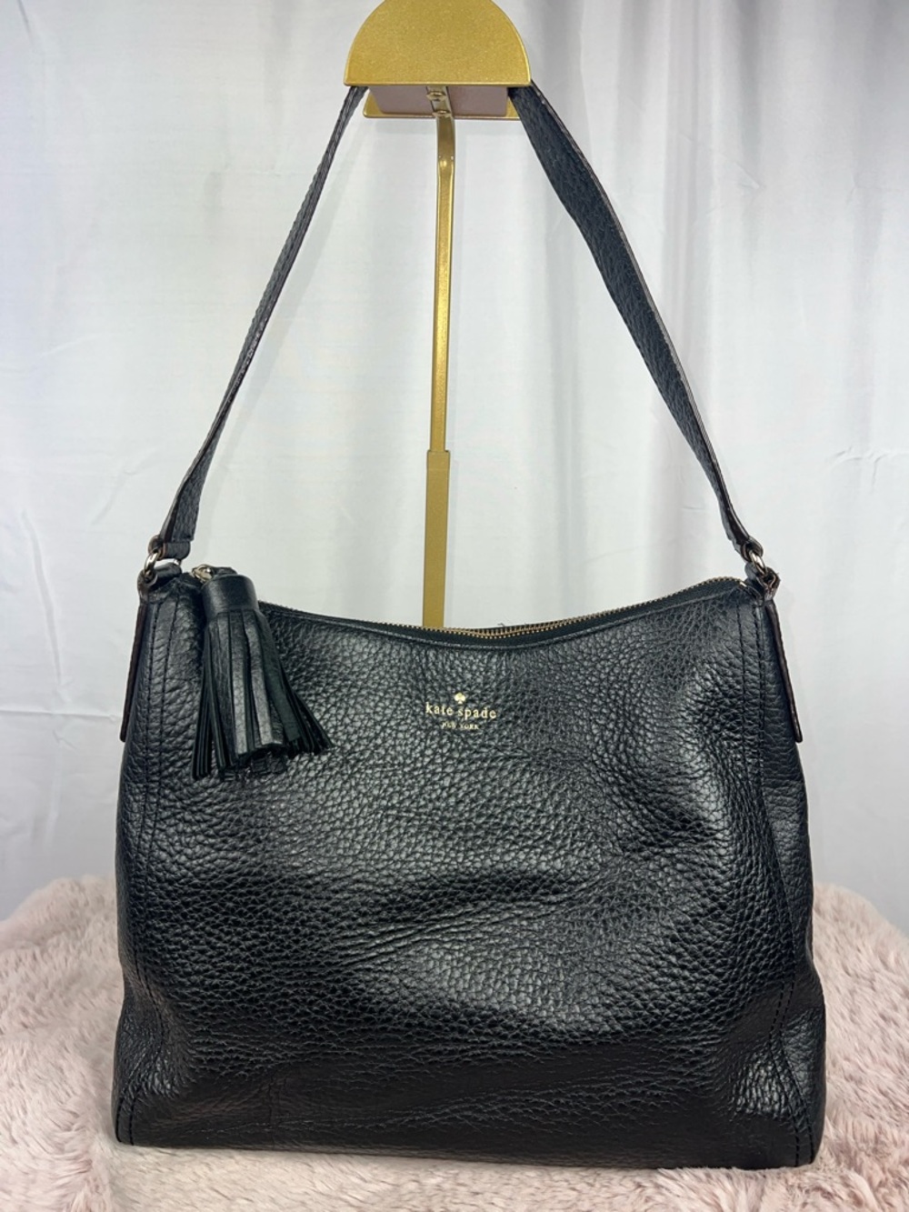 Kate Spade Black Pebbled Leather Orchard Street Natalya Hobo Bag WKRU1449